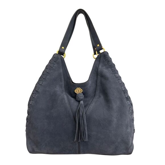 NWOT Nanette Lepore Santa Ana Leather Shoulder Bag Denim Blue Minimalist Quiet l - Picture 1 of 12